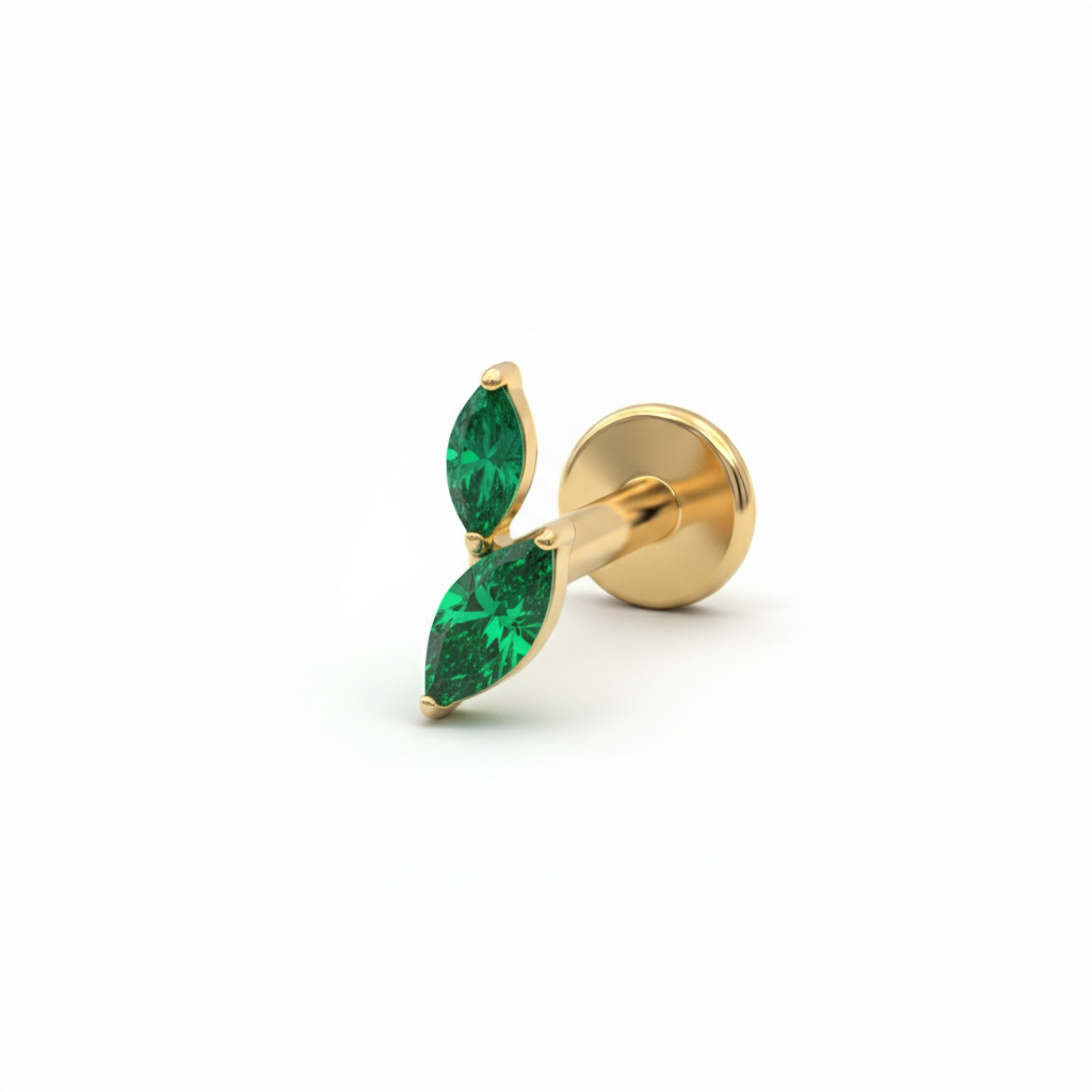 Labret od titanija s dva ovalno brušena kamenčića