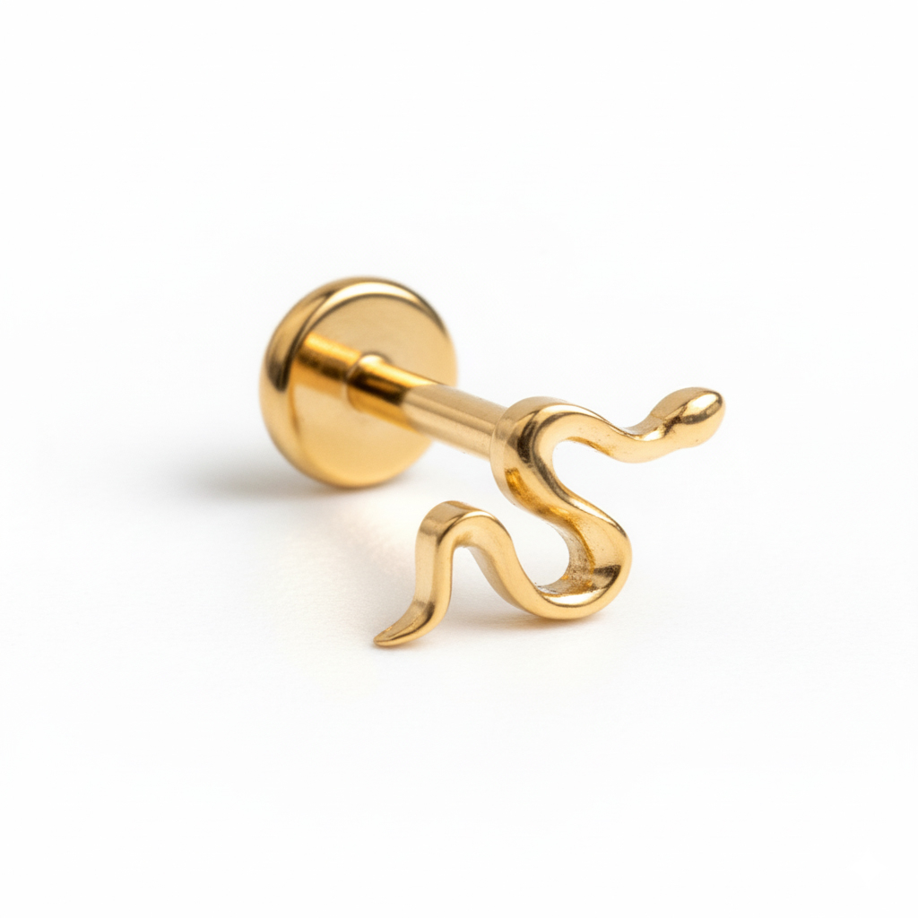 Titanium labret with tiny snake