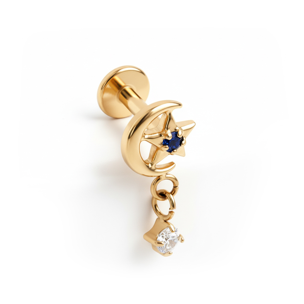 Titanium moon and star labret with charm