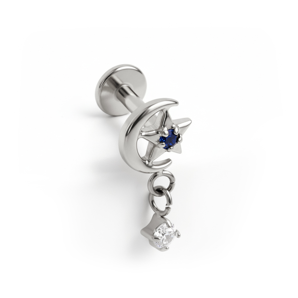 Titanium moon and star labret with charm