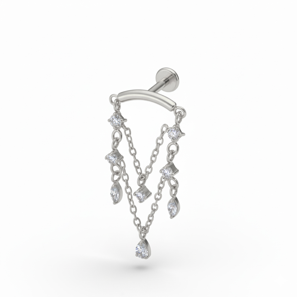 Titanium labret with chandelier dangles