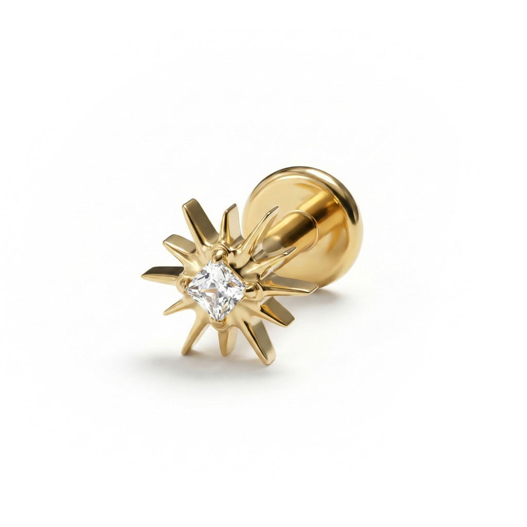 Sunburst labret in titanium