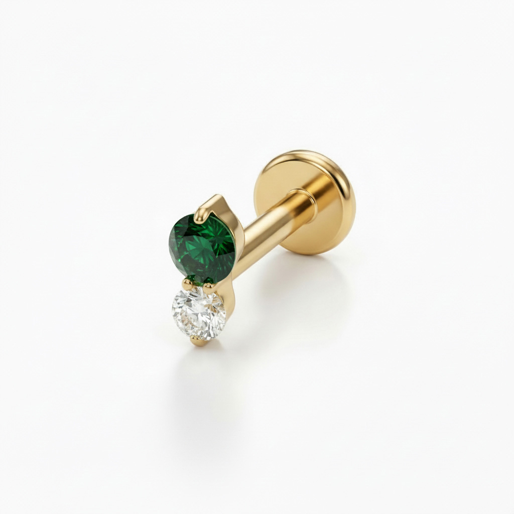 Delicate titanium labret with duo of stones