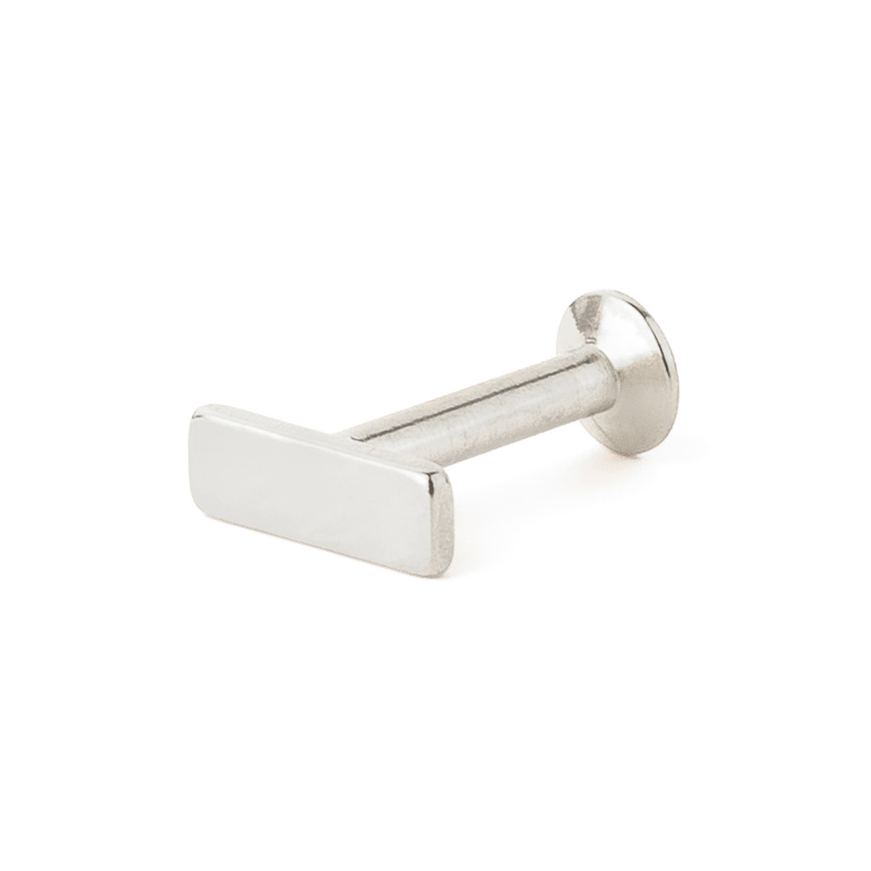 Labret with internally threaded post and rectangular top