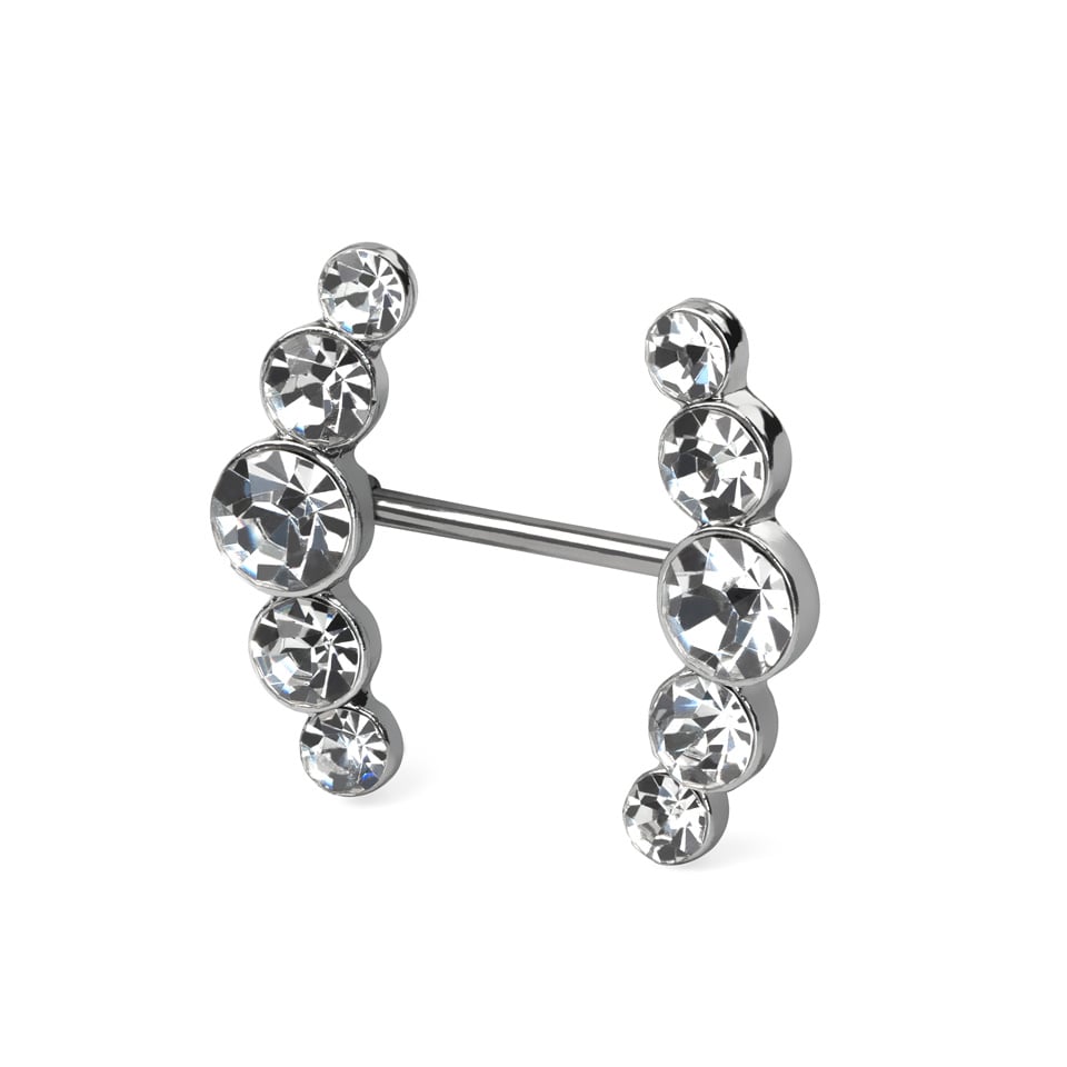 Nipple barbell with curved stone rows