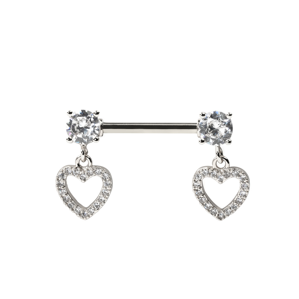 Nipple barbell with heart charms