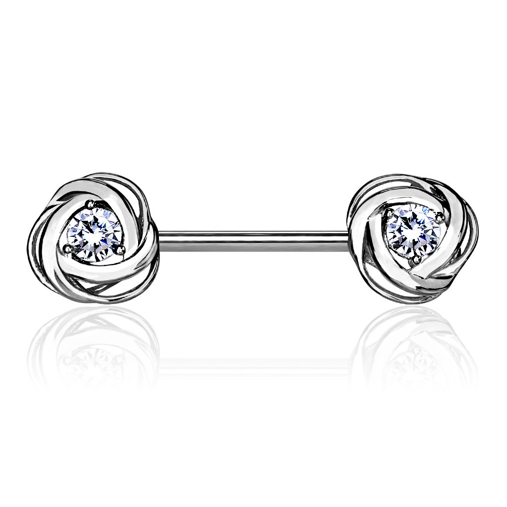 Nipple barbell with stones and roses