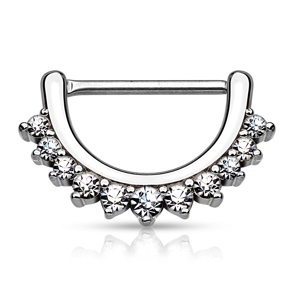 Nipple clicker with jeweled edge in half moon