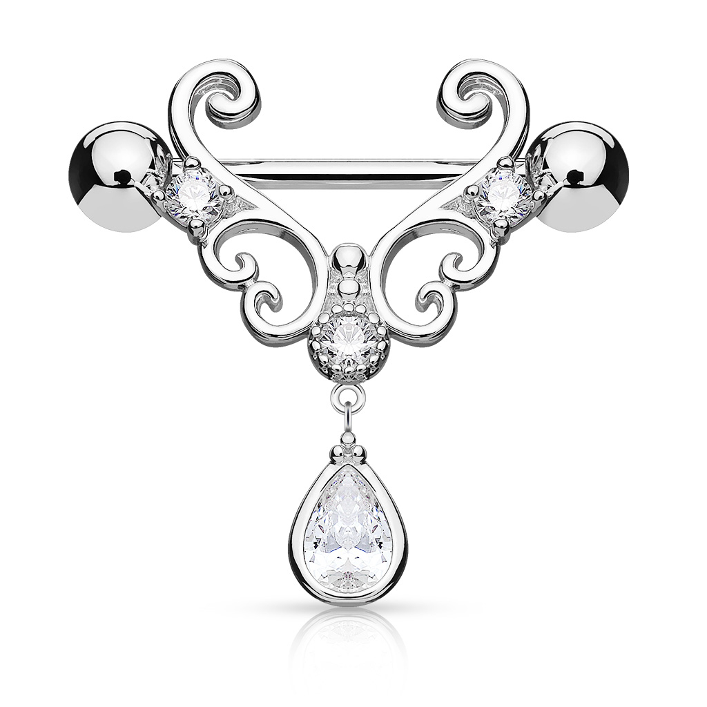 Nipple shield with heart shape and stone