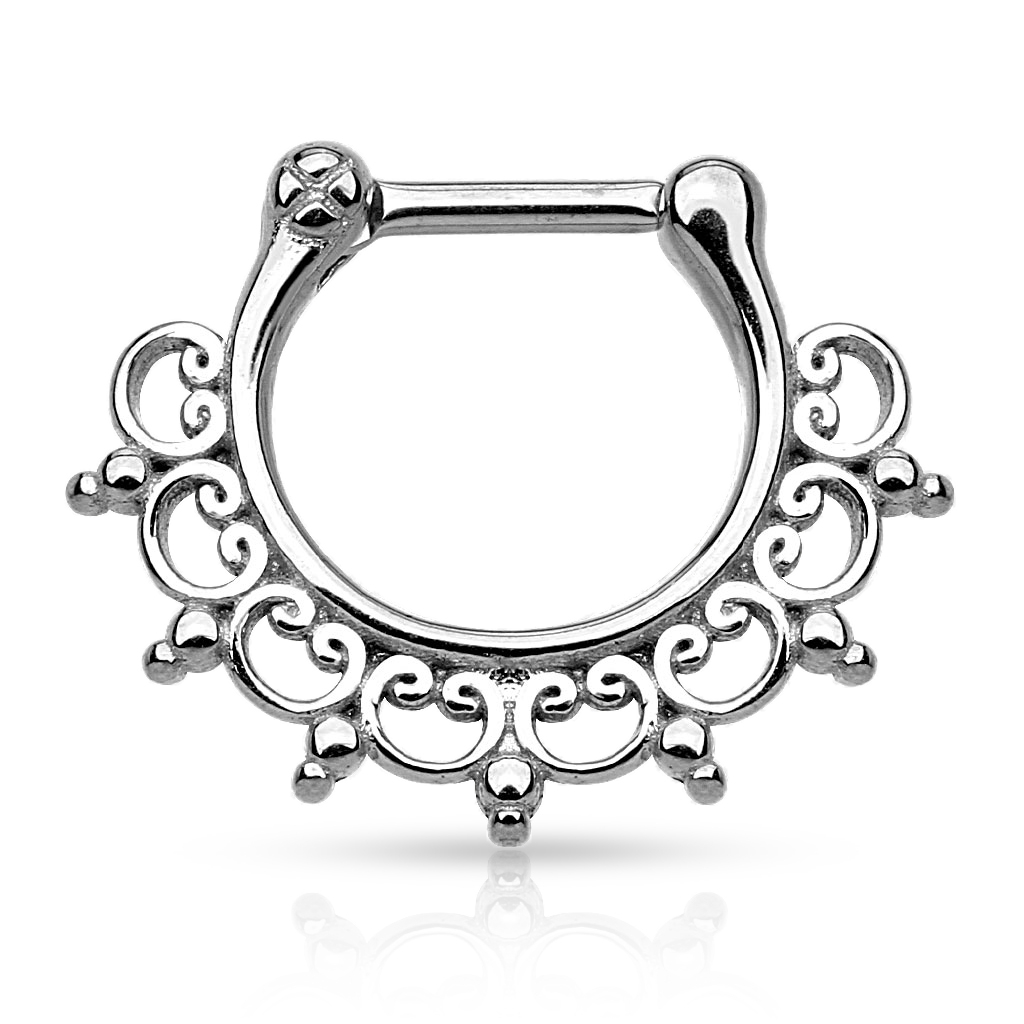 Septum clicker made of surgical steel with ornamental design