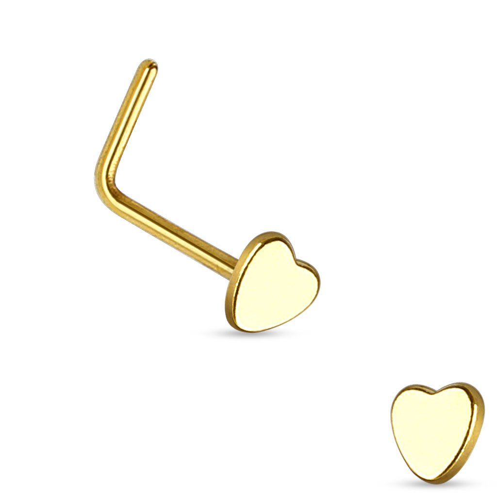 L shaped nose stud with heart