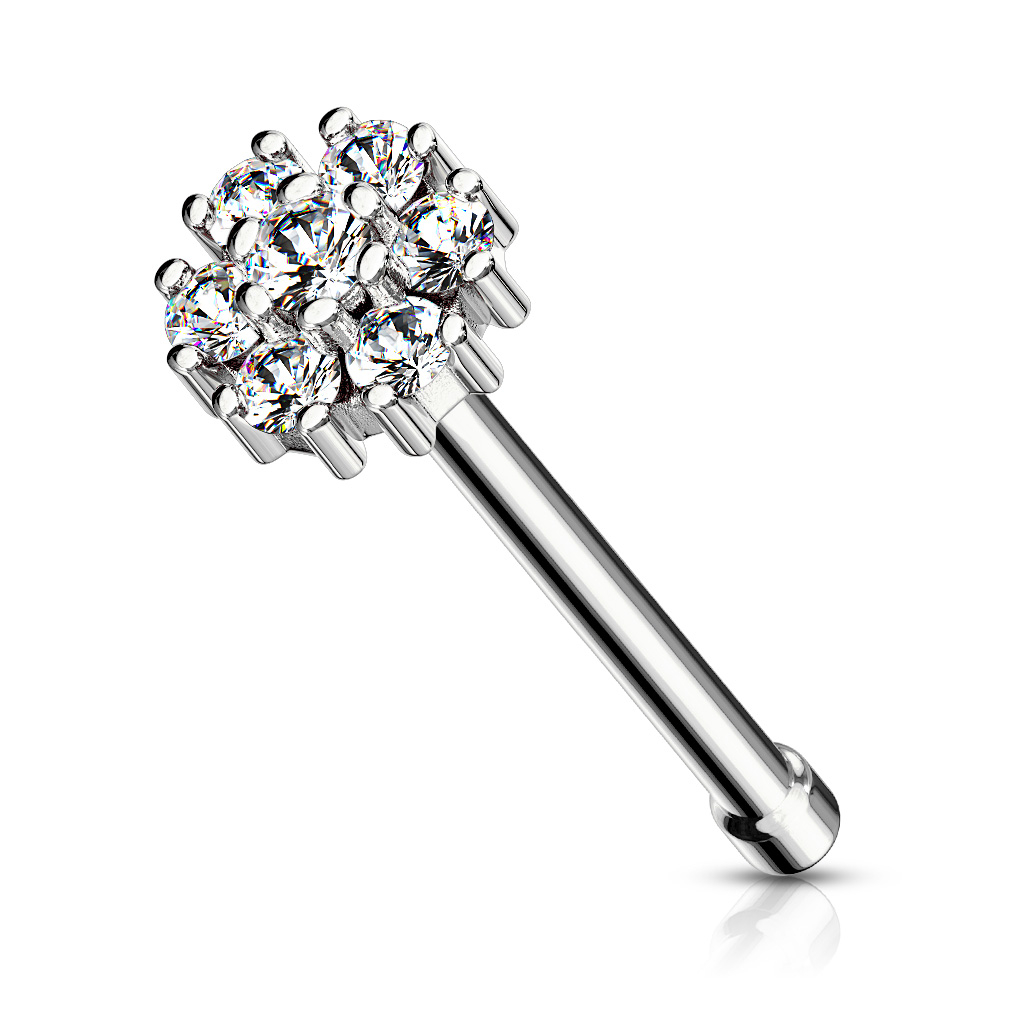 Nose stud with round top and many stones