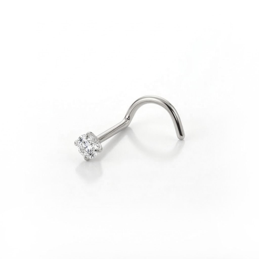 Nose screw made of titanium with prong set stone