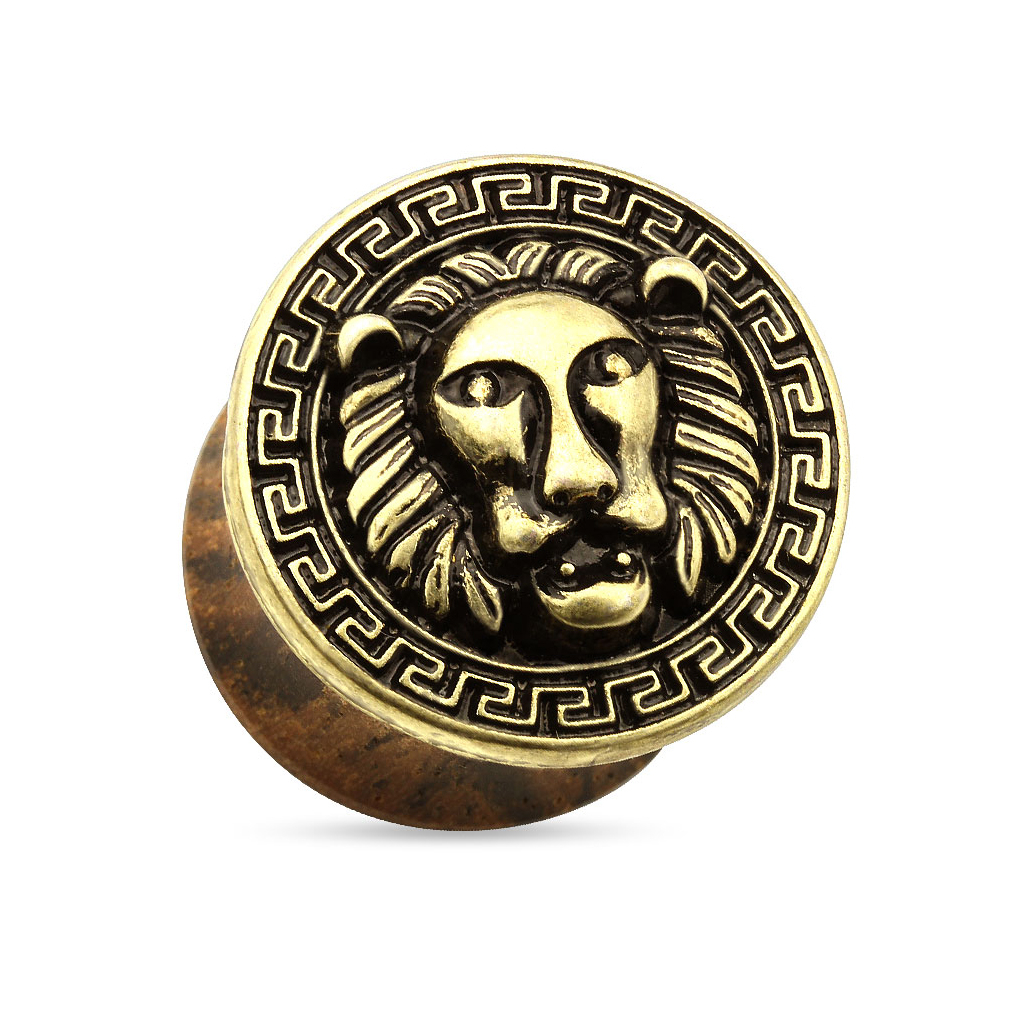 Plug made of wood with lion head