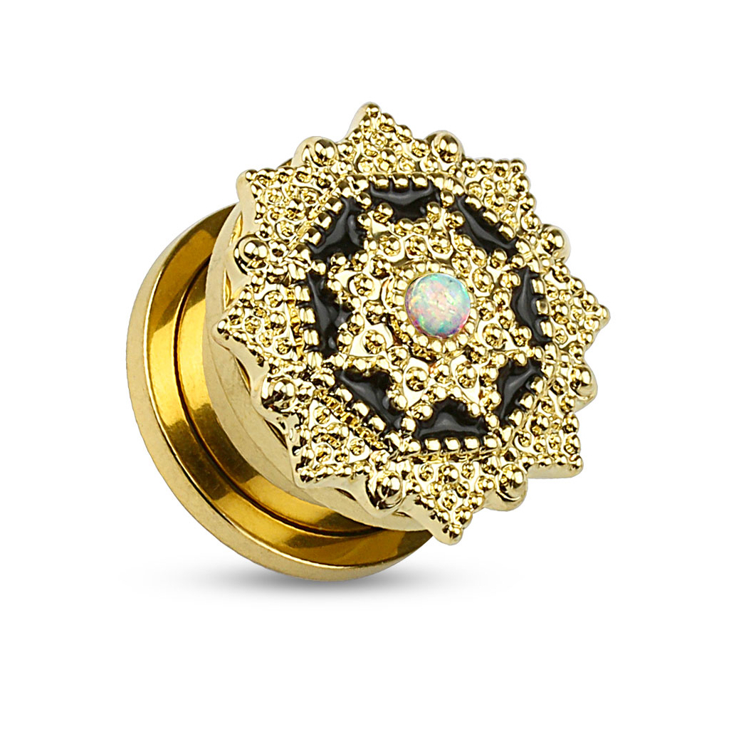 Plug with detailed front and opal stone