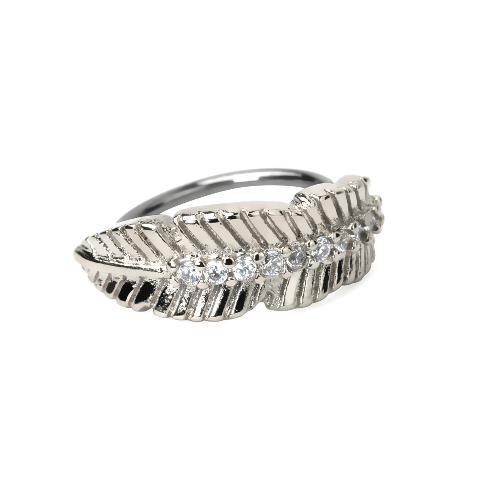 Twist ring with feather and stones