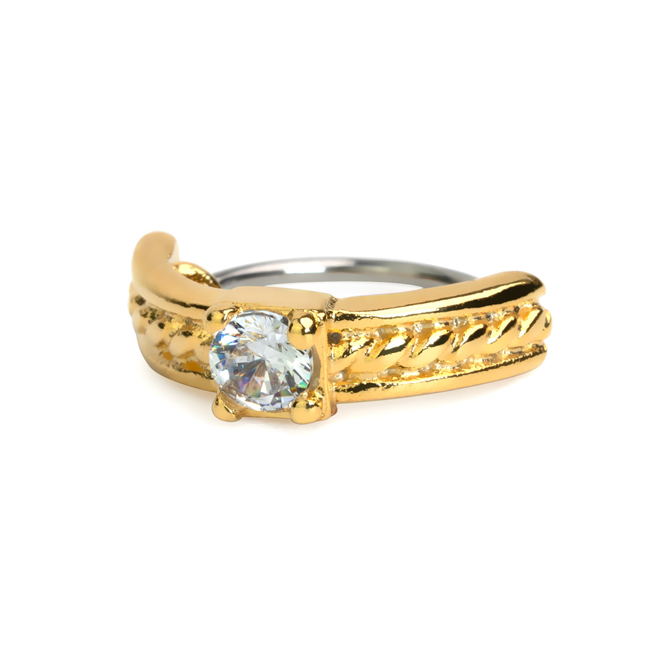 Twist ring with half circle and single stone