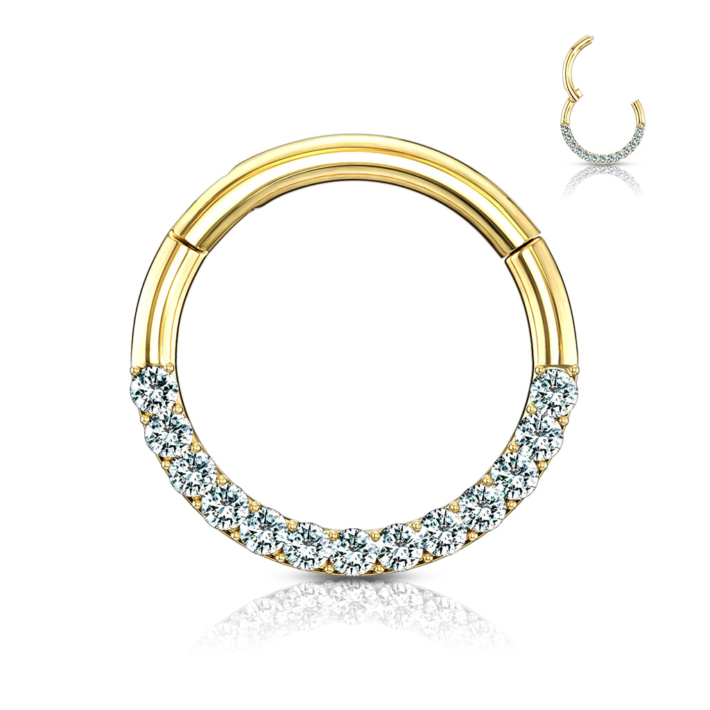 Clicker ring made of solid 14k gold with zirconia channel