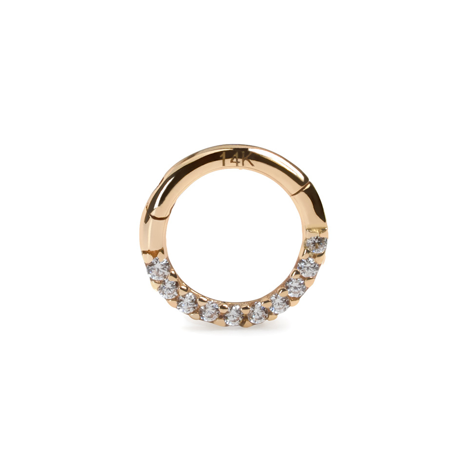 Clicker ring made of solid 14k gold with zirconia channel