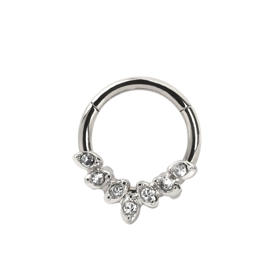 Hinged ring made of surgical steel with 7 CZ leaves