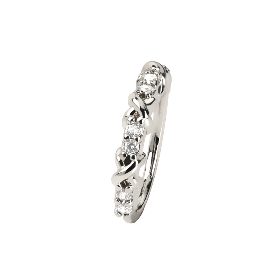 Twist ring with criss-cross design with pavé stones
