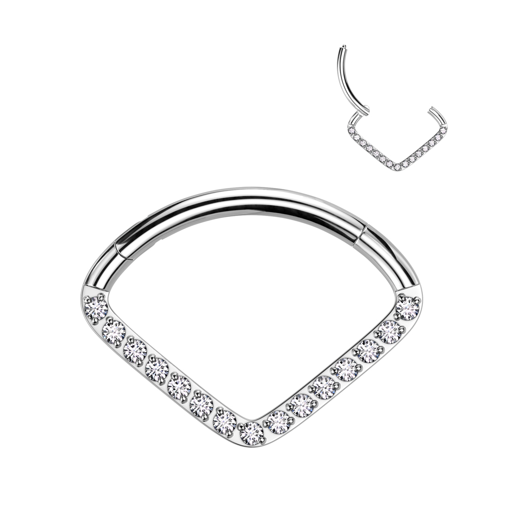 Chevron shaped ring in titanium with delicate stones