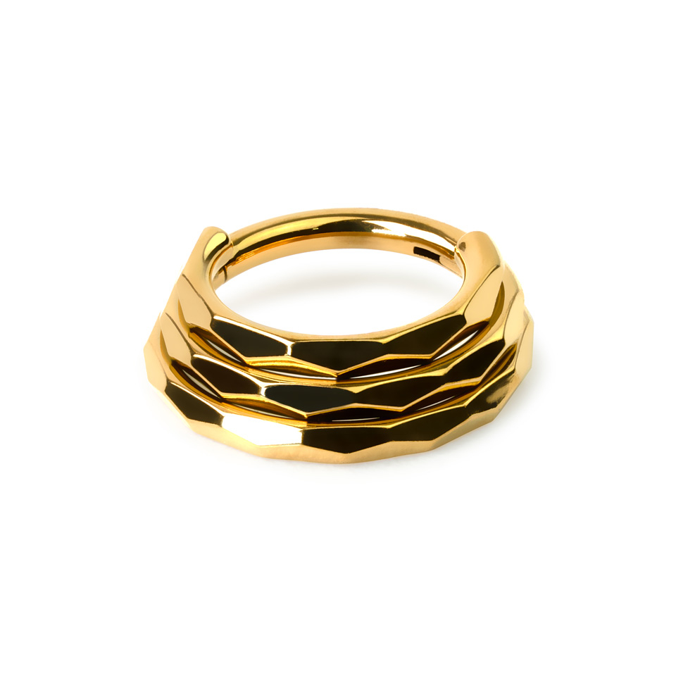 Triple look multi faceted ring in titanium