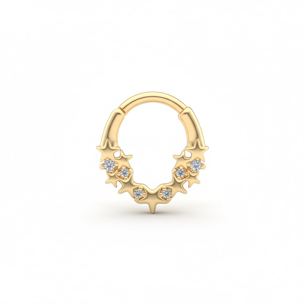 Forward facing ring with stars and stones