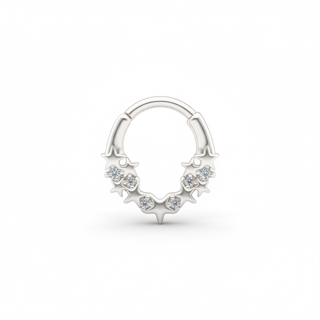 Forward facing ring with stars and stones