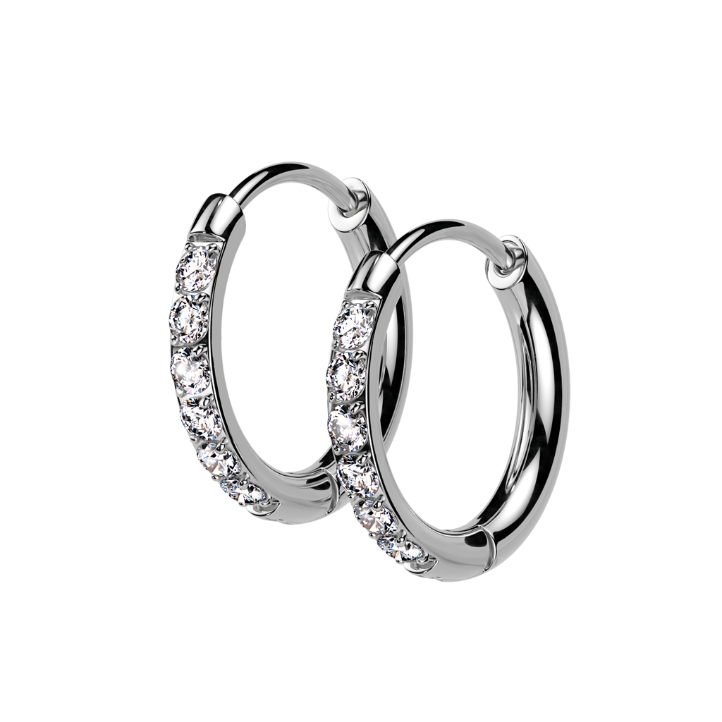 Pair of surgical steel huggie hoops with gemstones
