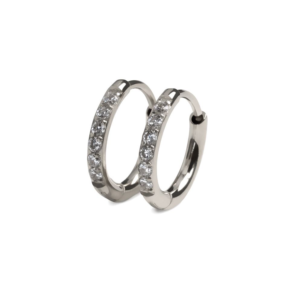 Pair of surgical steel huggie hoops with gemstones