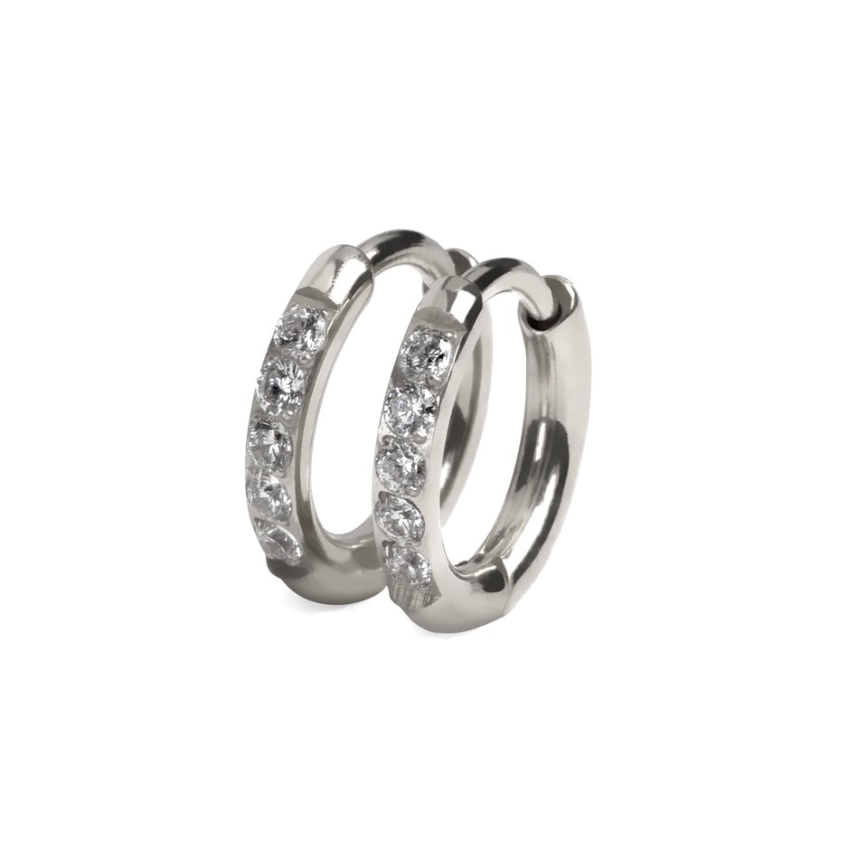 Pair of titanium huggie rings with gemstones