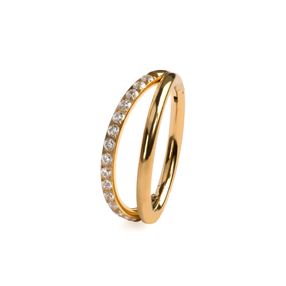 Titanium double ring with stones on one band