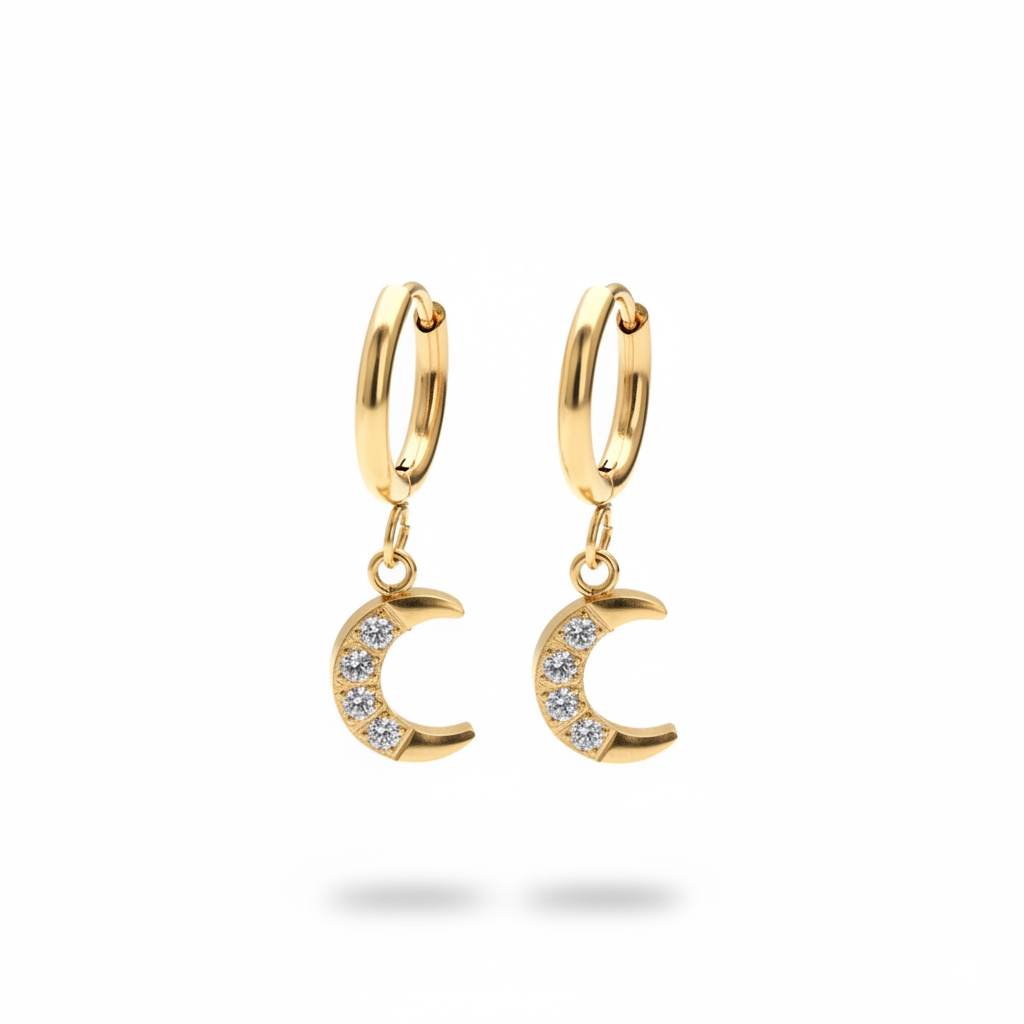 Pair of hoops with moon dangle