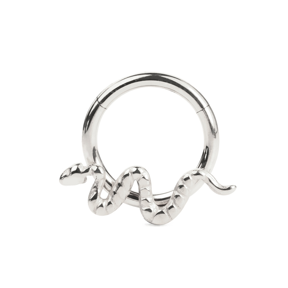 Hinged ring made of titanium with a snake