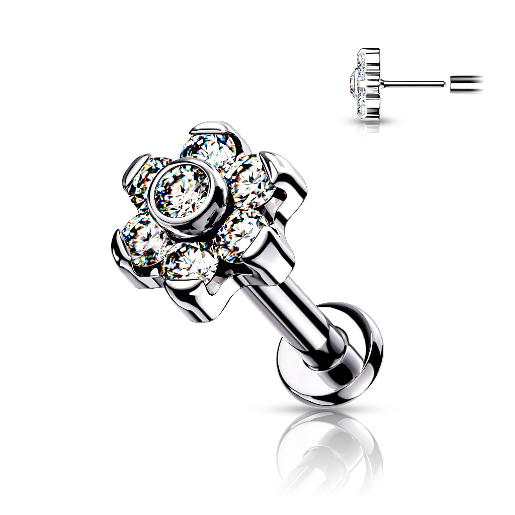 Push-in titanium labret with a flower made of stone
