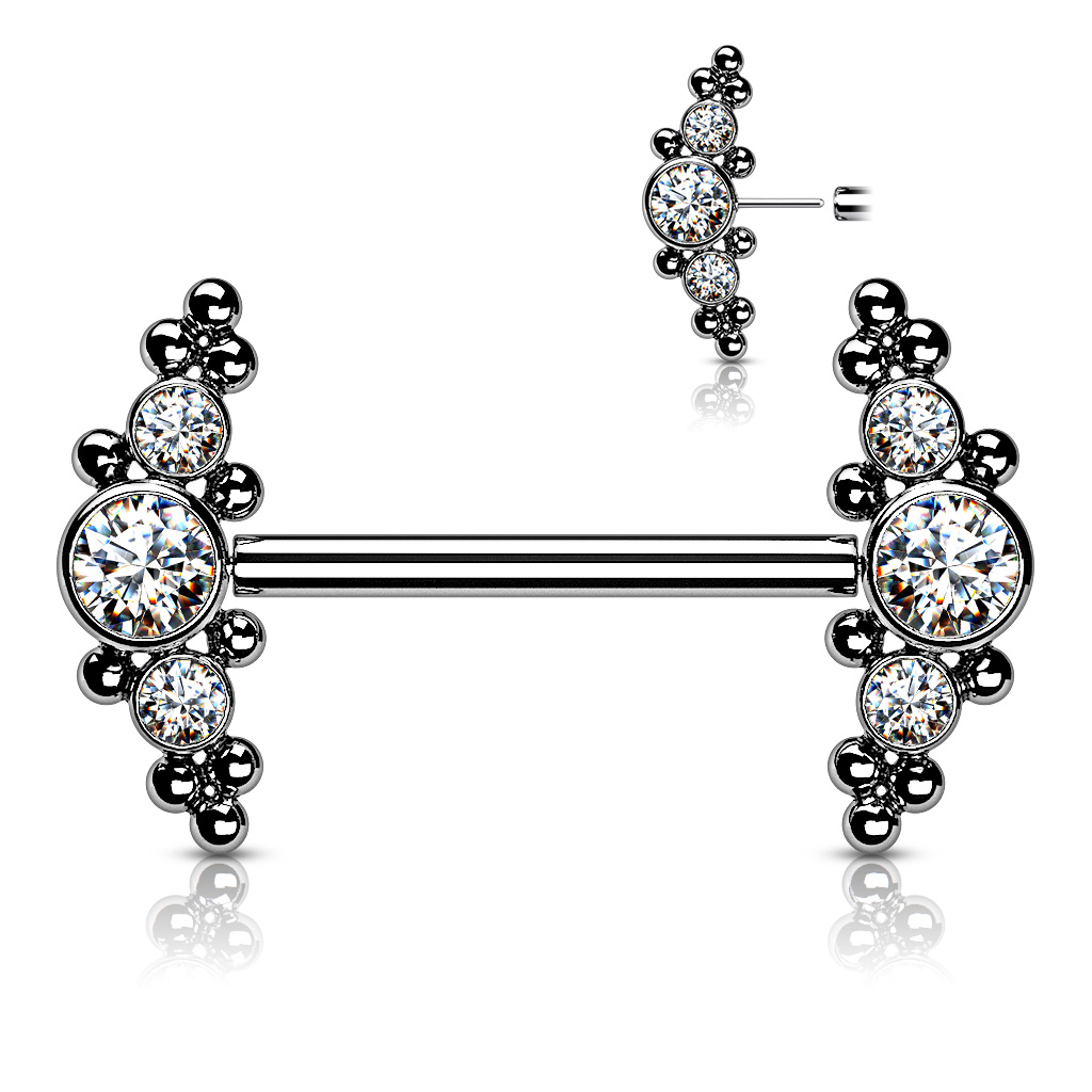Titanium nipple piercing with threadless cluster ends