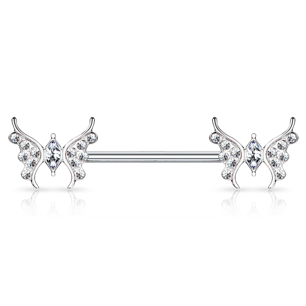 Nipple barbell with butterflies and gemstones