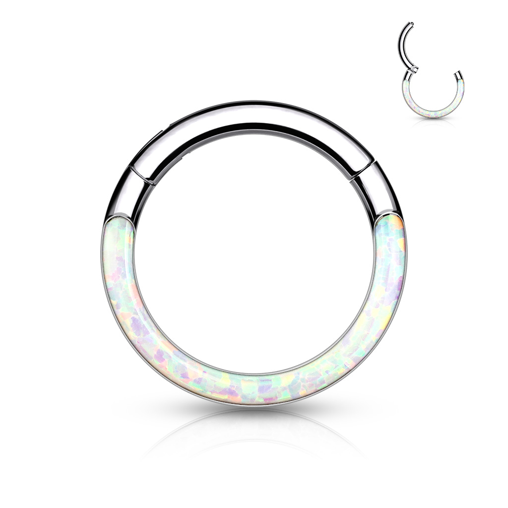 Ring made of titanium with a hinge and opal front