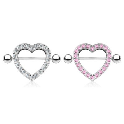 Crystal Heart Nipple Shield Barbell - Pink - Cherry Diva
