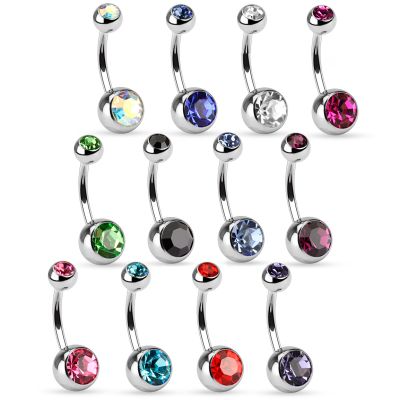Gift for Her Light Weighted Stainless Steel Double Stone Navel Ring Navel Piercing Sieraden Lichaamssieraden Buikringen Barbell belly Button 