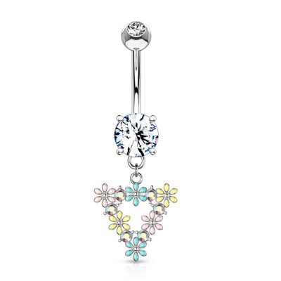 Belly button ring with studded triangle dangle
