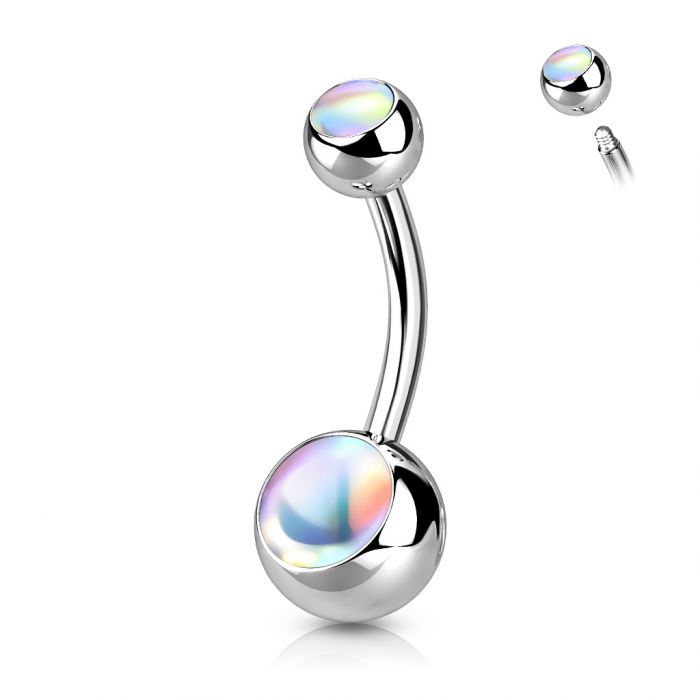 Navel Ring Double Jewelled Surgical Steel Twister Belly Bar 