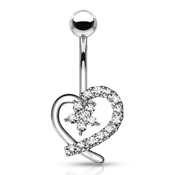 Pretty belly ring with studded heart and stars
