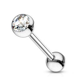 Tongue barbell made of surgical steel in your choice of gem color
