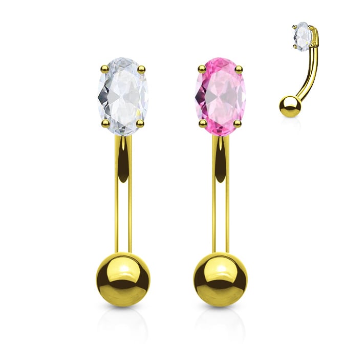 Curved barbell made of 14k gold with prong-set stone