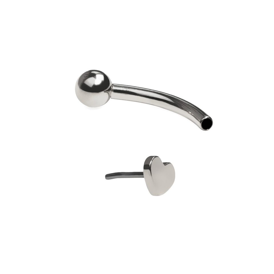 Curved titanium barbell with heart