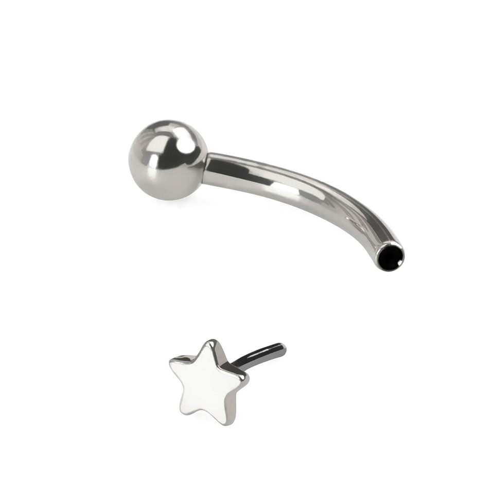 Curved titanium barbell with star