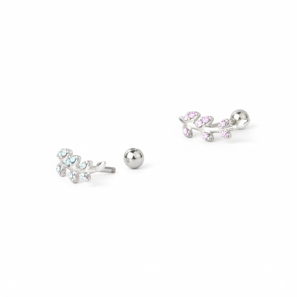 Ear piercing with studded leaves