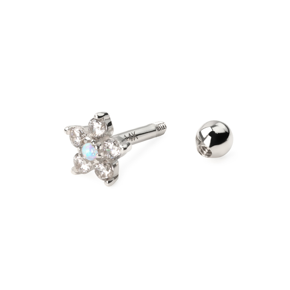 Ear piercing made of 14k gold with flower and opal stone